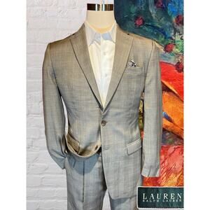 Lauren Ralph Lauren 40L 36x31 Men's 2 Piece Beige Blue Glen Plaid Suit